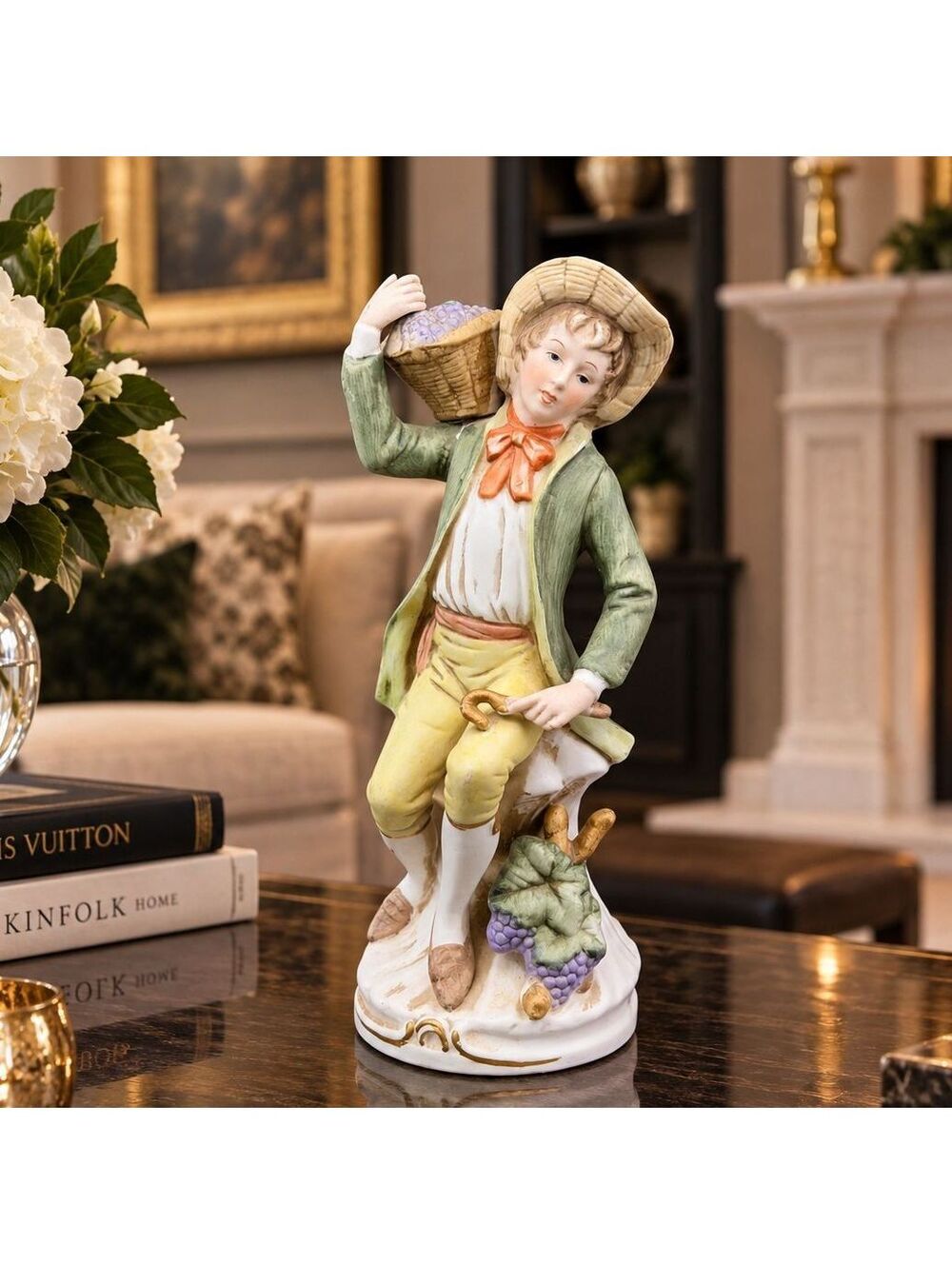 Vintage HOMCO 1258 Porcelain Grape Harvest Boy Figurine Made in Taiwan 8"